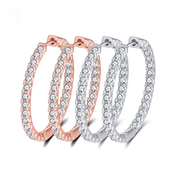 

hoop & huggie 2021 silver color high polished earrings paved with austrian cubic zirconia for wedding party jewelry oe137, Golden;silver