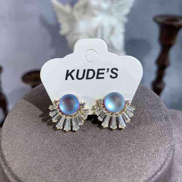 

earrings charms kudi's autumn and winter 2022 star blue minority crown small fresh, Golden