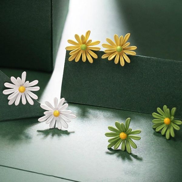 

stud shiny side korean fashion accessories cute flower earrings for women gift elegant daisy jewelry, Golden;silver