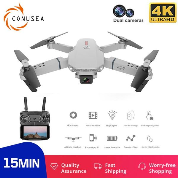 

conusea e88 pro mini drone 4k with camera wifi fpv altitude holding foldable helicopter rc quadcopter selfie dron gift vs sg108