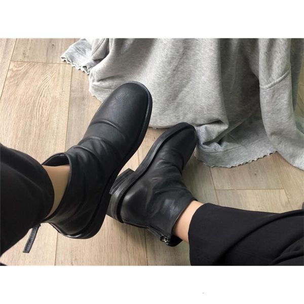 

boots size 35-40 black flip zipper finger round leather edge 45mm weak jump background martin tornozelo short fd6j