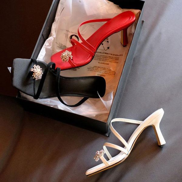 

slippers high-heeled shoes lady glitter slides square toe ladies' black sandals slipers women flower rubber flip flops low fashi