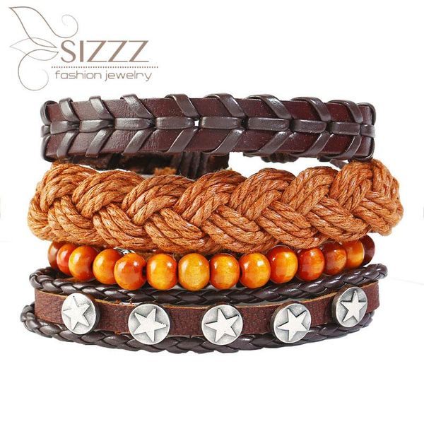 

charm bracelets sizzz 2021 vintage woven 4 piece leather european and american diy bracelet&bangles, Golden;silver