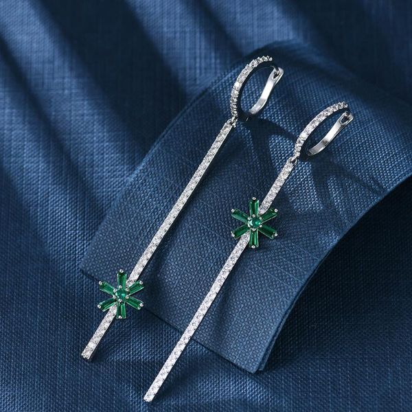 

dangle & chandelier erluer fashion cubic white zircon pillars drop earrings for woman with green flower long sample wedding stud earring acc, Silver