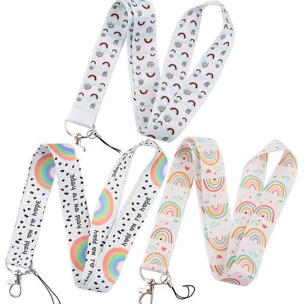 

rainbow color key lanyard id lanyards neck strap key chain holder wristlet lanyard for women men gifts 97203