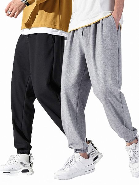 

men 2pcs slant pockets drawstring waist sweatpants d8ar#, Black