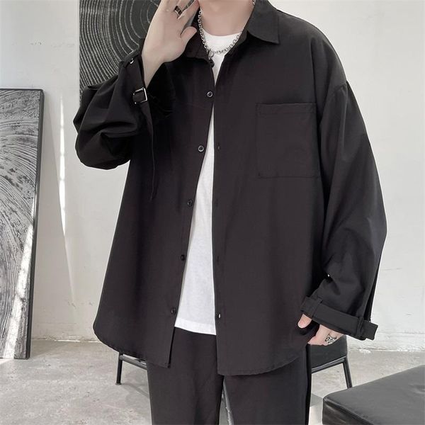 

men's casual shirts men long sleeve loose harajuku streetwear hip hop gothic coat spring autumn clothes cs221, White;black