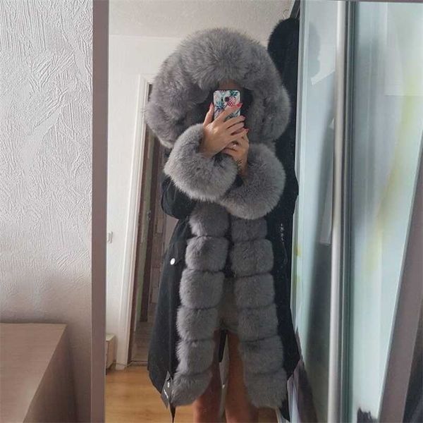 

oftbuy x-long parka waterproof outerwear real fur coat winter jacket women natural fur hood luxury outerwear detachable 211129, Black