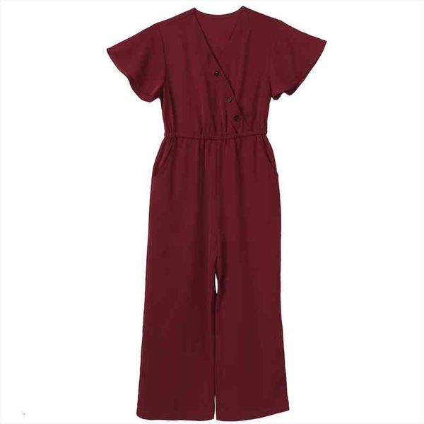 

kids girls overalls casual solid color v neck flutter sleeves high waist wide leg long pants outfit summer girl clothes, Blue