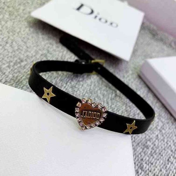 

luxury designer fashion jewelry dijia 2021 love dioo leather rope collar net red wind star bracelet simple foreign style brass material, Red;brown