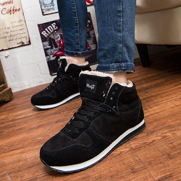 

boots women ankle platform winter for shoes warm snow female plus size, Black