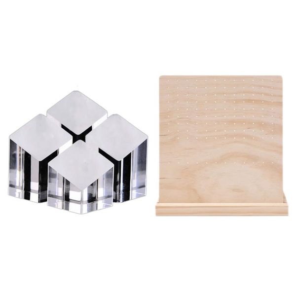 

jewelry pouches, bags 4pcs/set clear acrylic holder pography props display stand & 1x wood earring organizer stand-earring, Pink;blue