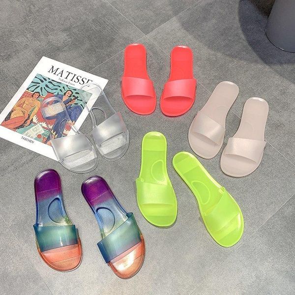 

slippers 2021 women sandals casual korean transparent crystal jelly bathroom shoes cool drag outdoor flat bottom beach large, Black