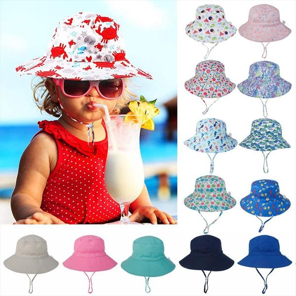 

summer outdoor uv protection bucket hat for baby kids wide brim beach sun chin strap cap 0 8 years girl, Blue;gray