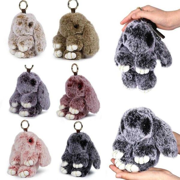 

1 pc cute plush bunny keychain women fur rabbit ring hare pompom for girls bag pendant