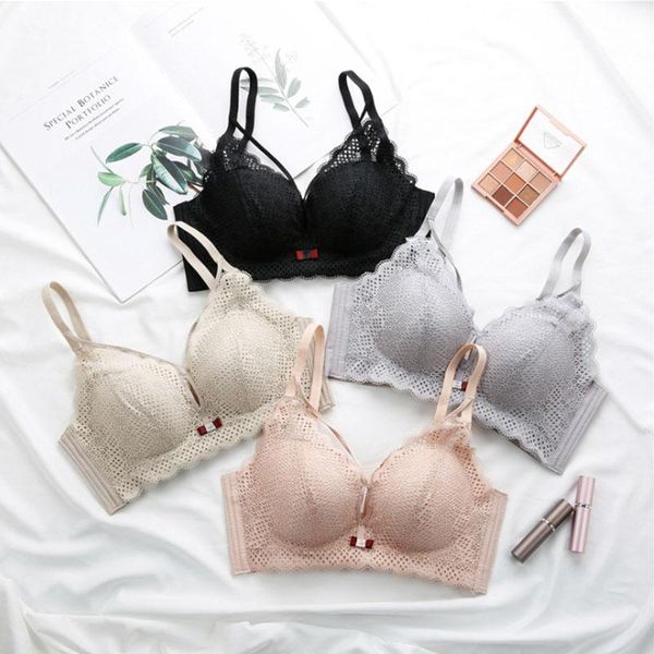 

women's hollow bra without steel ring small breasts gathered up breasted underwear thick cup comfortable bras, Red;black