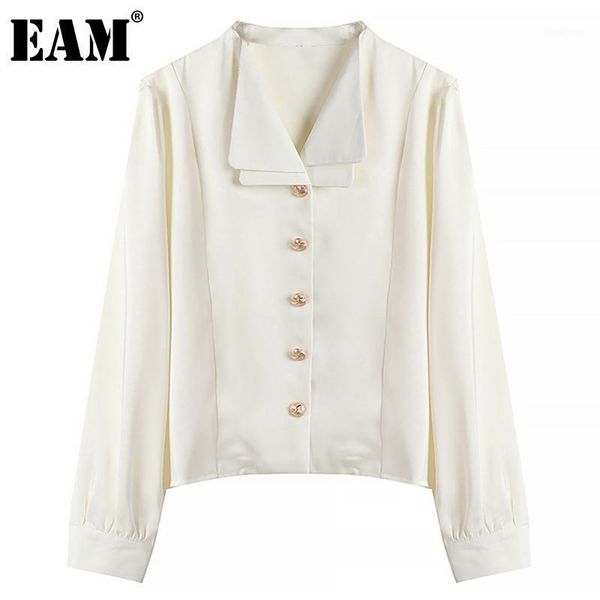 

women's blouses & shirts [] women vintage buttons white blouse double-layer collar long sleeve loose fit shirt fashion spring autumn 20