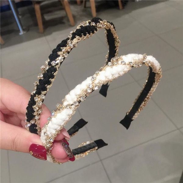 

korea chic golden thread knitted hairbands women rhinestone headband high grade hair accessories fashion headdress black white