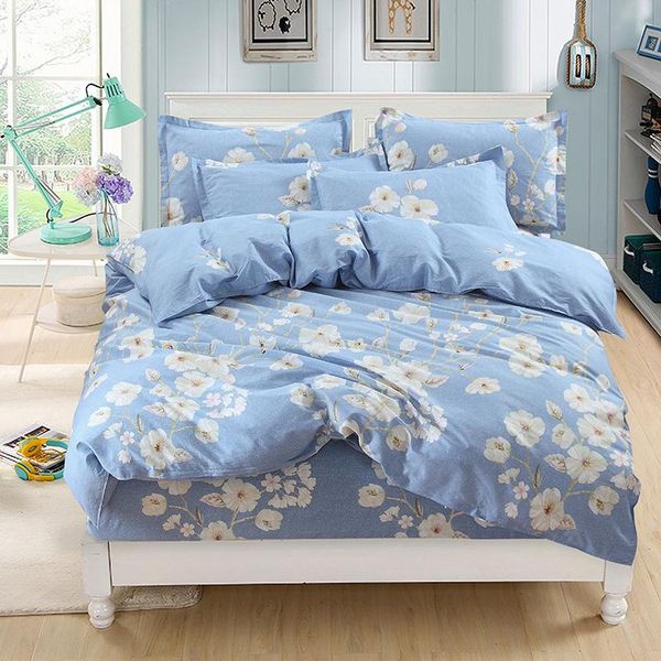 

bedding sets blue white flower 3d cotton set of duvet cover bed fitted sheet pillowcase clothes  king full twin size