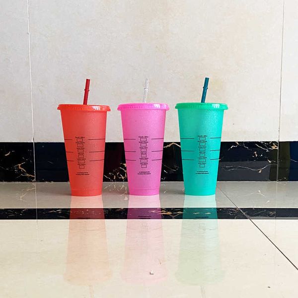 

starbucks mermaid 24oz/710ml plastic tumbler reusable pillar shape lid straw color changing flash cups 4410 q2xq0yxq0y