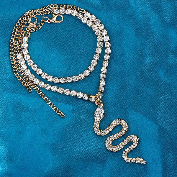 

anklets bynouck adjustable crystal tennis anklet with snake pendants bling rhinestone paved animal charms gold iced out jewelry, Red;blue