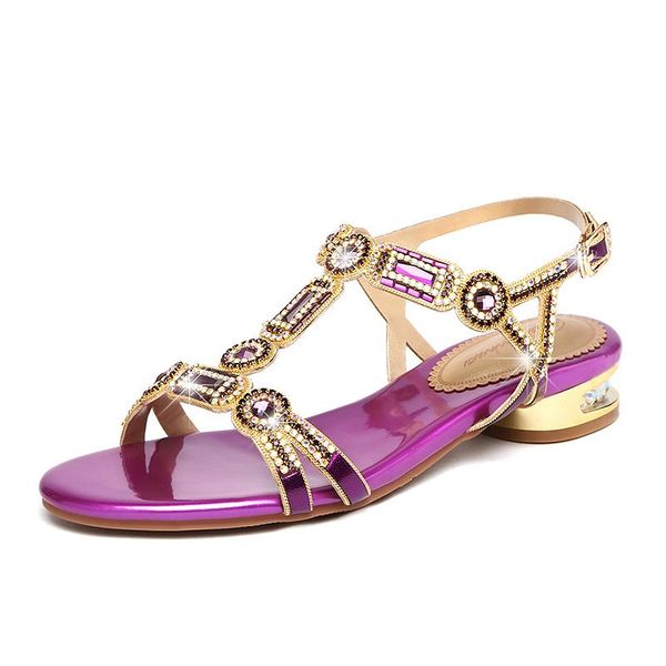 

sandals fashion rhinestone flat ladies 2021 summer low heel large size women's shoes party roman, Black