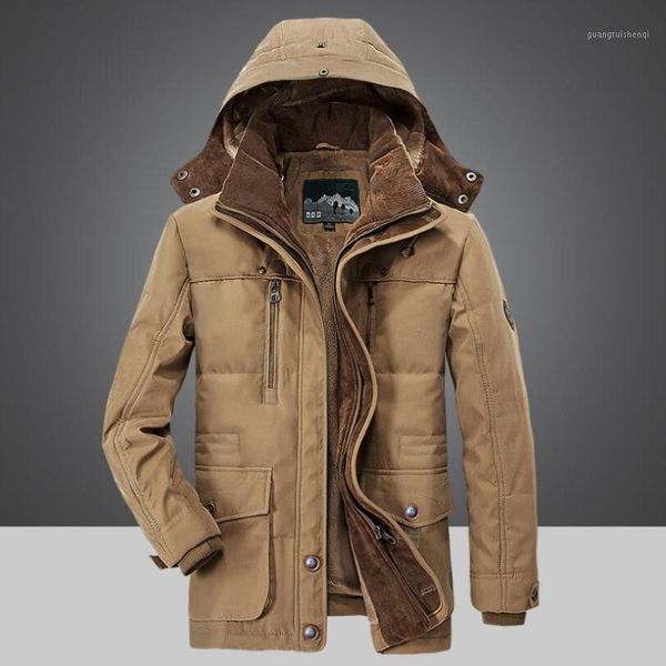 

men's down & parkas winter cotton-padded jacket mid-length plus velvet thick multi-pocket padded hooded windproof coat w2247, Black