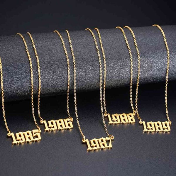

cxwind girl birth year necklace arab number pendant for women birthday gift gold chain friendship jewelry collares, Silver