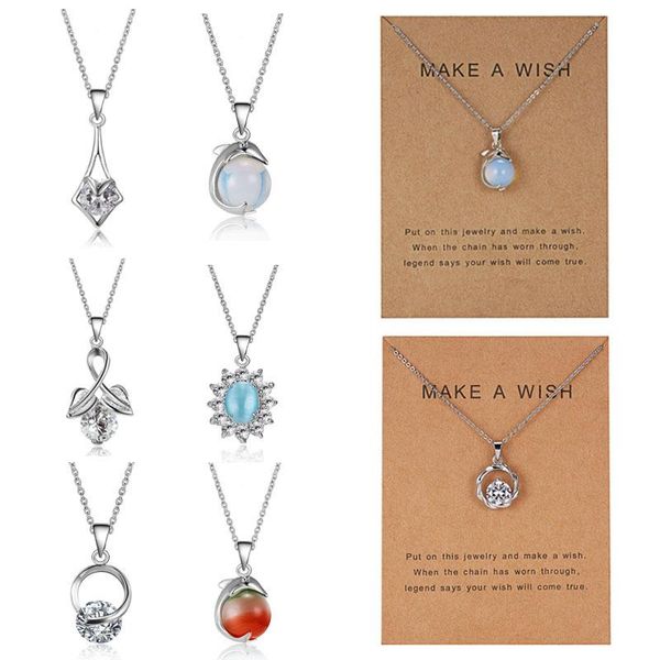 

pendant necklaces meetvii waterdrop natural crystal pendants stone flower dolphin chains necklace for women fashion jewelry, Silver