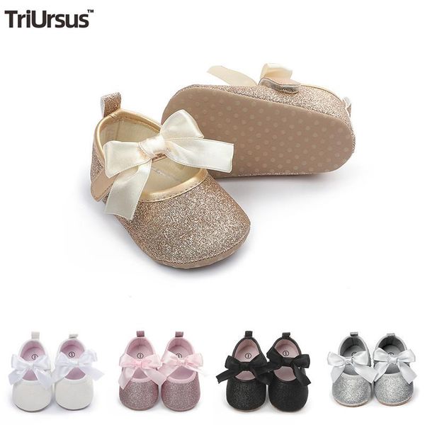 

first walkers baby shoes spring pu soft sole for born girl butterfly knot non-slip princess 6-18m