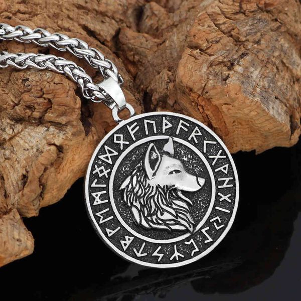 

viking odin mount celtic wolf lunawen pendant rune necklace jewelry sweater chain, Silver