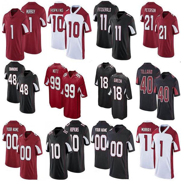 

99 j.j. watt 1 kyler murray 10 deandre hopkins football jerseys 18 aj green 30 james conner 11 larry fitzgerald malcolm butler isaiah simmon, Black;red