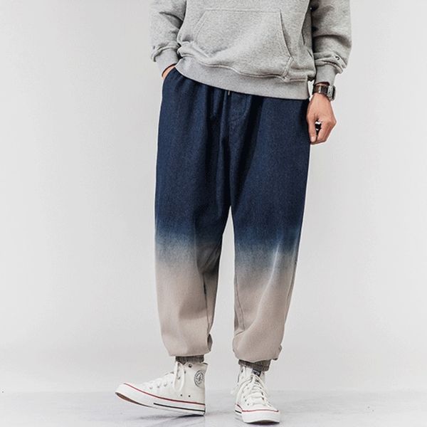 

men's jeans gradient fashion retro casual tie dye harem men streetwear korean loose drawstring denim trousers mens -5xl 1sy3, Blue