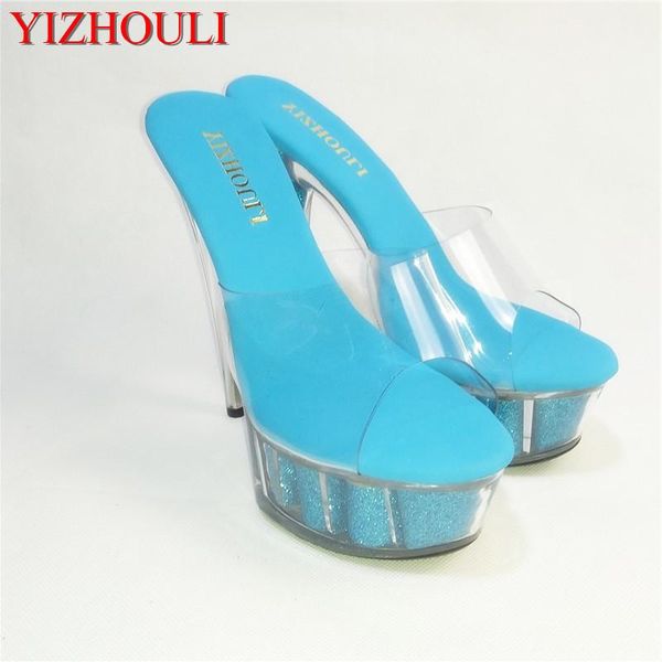 

slippers stylish 15cm high heel platforms women crystal sandals 6 inch glitter heels clubbing shoes, Black