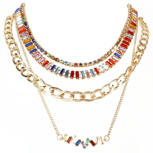 

chains bohemia handmake zircon multilayer necklaces for women 2021 water drop chain necklace natural stone gold fashion jewelry gift, Silver