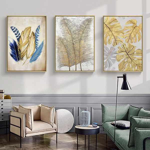 

unframed nordic feather decorative painting golden leaf giclee wall art posters