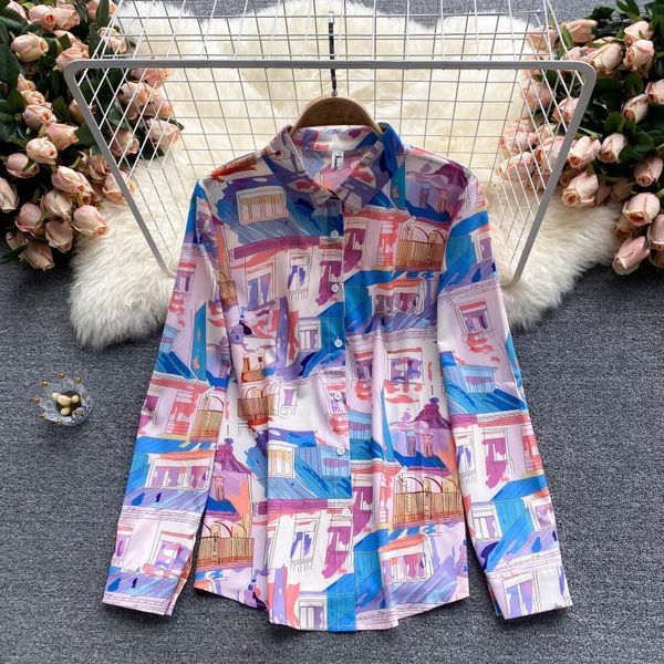

women's blouses & shirts women fashion long-sleeved shirt irregular printing print sunscreen cardigan camisas para mujer blouse clothes, White
