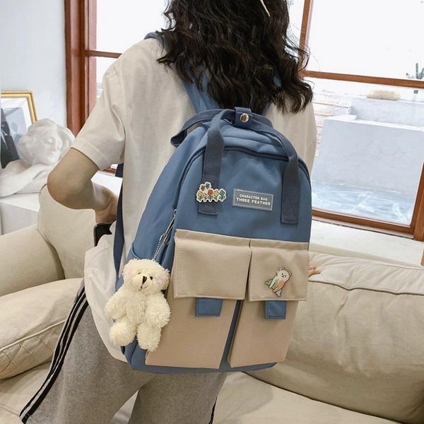 

teenage high schoolbag girls backpacks women bookbags pink cute panelled nylon student school bags teen