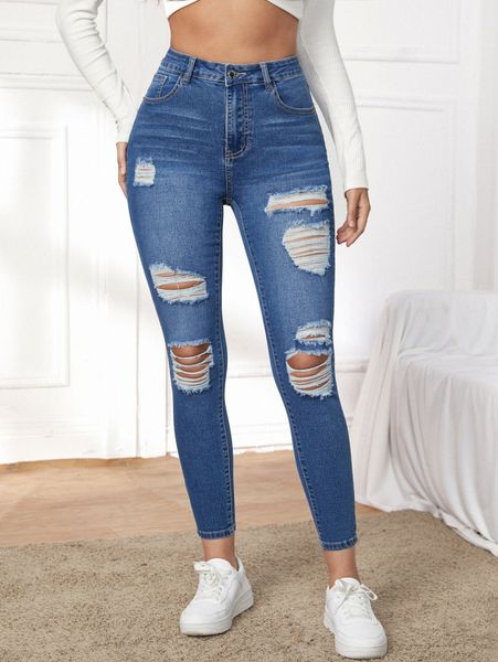

high stretch ripped skinny jeans w9qm#, Blue