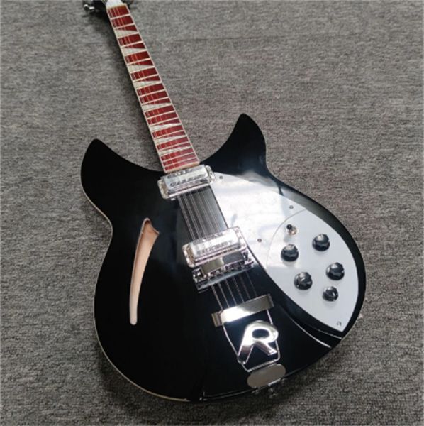 

360 / 12 string electric guitar, black paint, red sandalwood tuning fork, water drop hole, empty guitar half core, customized guitars guitar