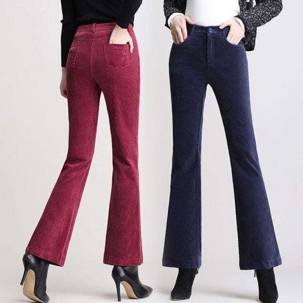 

women's pants & capris autumn corduroy high waist straight flared trousers wild velvet slim casual, Black;white