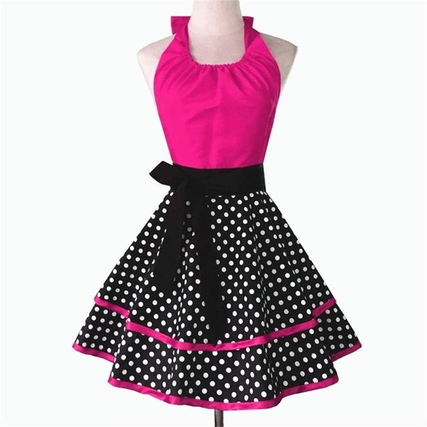 Sexy Pulizia della casa Antivegetativa Femminile Grembiule per adulti Pizzo Halter Polka Dot Bavaglino a 2 strati 211222