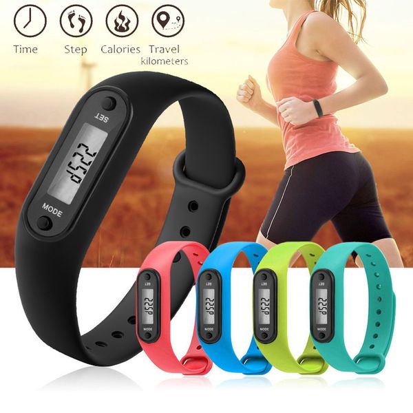 Pulseiras inteligentes Digital LCD Pulseira de silicone Pedômetros Run Step Adulto Esporte Fitness Rastreador Relógio Multifuncional Caminhada Contador de calorias Contador de distância