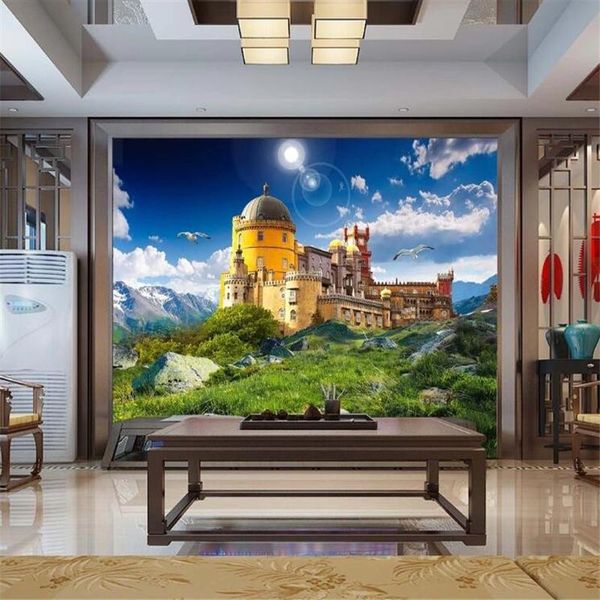 

wallpapers wellyu custom wallpaper papier peint beautiful castle villa landscape painting living room tv background wall