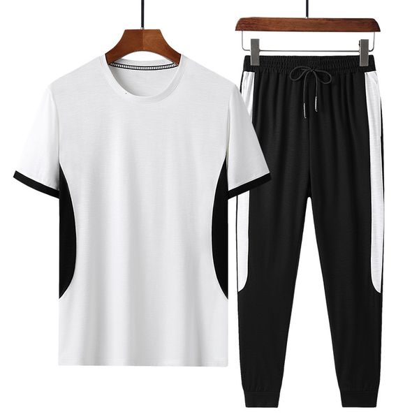 

men's tracksuits male ensemble fashions suit sports set short sleeve training casual man long pants dry quickly 2 assembly 4xl, Gray