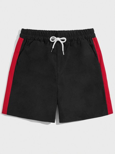 

romwe guys tape side shorts b1x7#, Black