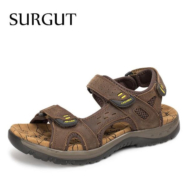 

men sandals summer leisure outdoor beach casual shoes genuine leather men's, Black