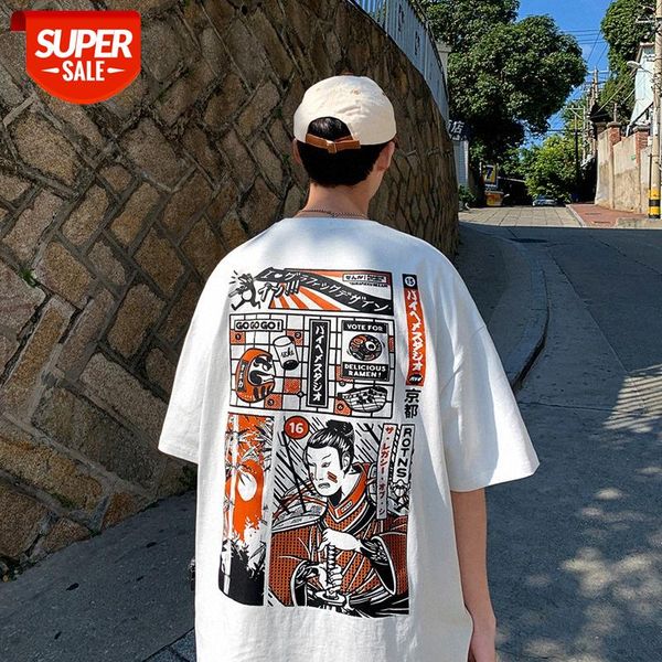 

fat japanese style fun chinese short-sleeved t-shirt male street large size loose bf casual wild tee #0b6j, White;black