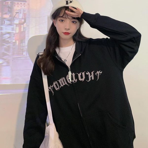 

women's hoodies & sweatshirts casual loose letter print sweatshirt, Black