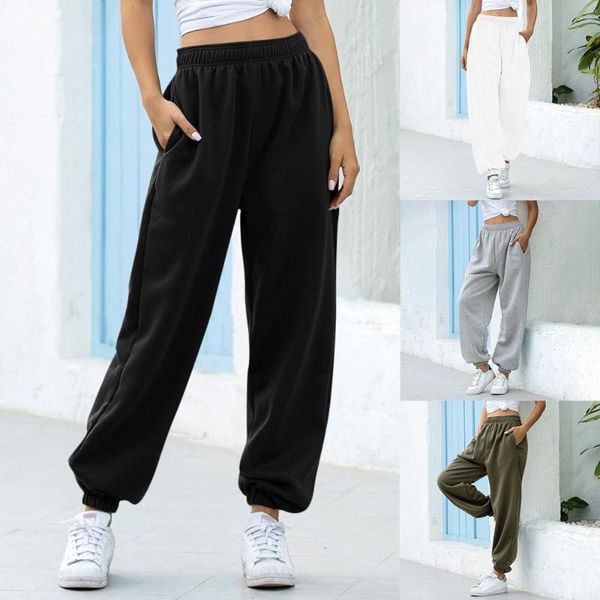 

women's pants & capris 2021 women casual sweatpants loose elastic waist sports solid baggy ankle-length trousers black gray high, Black;white